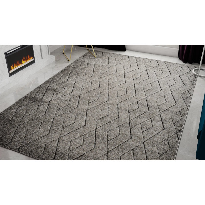 Tapis gris contemporain N Peace, Rectangle 8 pi x 10 pi