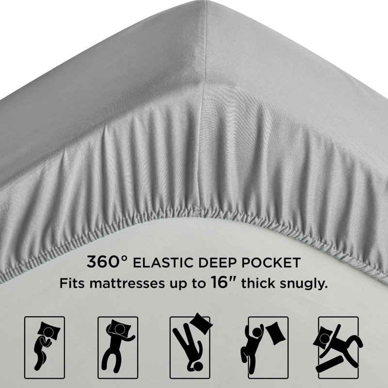 Bedsure Bed Fitted Sheet With 16 Inch Deep Pocket, Full Fitted Sheet, Light Gray