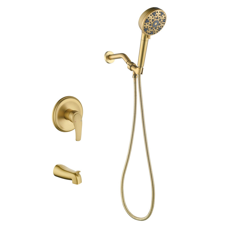 Diverter Complete Shower System with Rough in-Valve, Brushed Gold