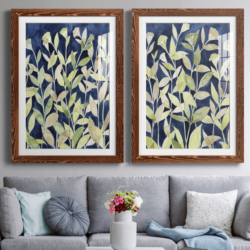 Indigo Blooming Night I encadré mat - prêt à accrocher, H 31,5 po x l 47 po x P 1,5 po, Érable