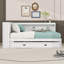 Lit de jour double en bois avec DEL, USB, tablettes de rangement et lit gigogne simple-177144480