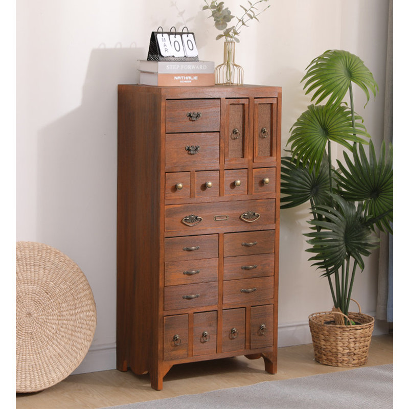 Armoire de rangement rétro en bois massif multi-tiroirs, armoire de rangement multifonctionnelle pour bijoux et documents
