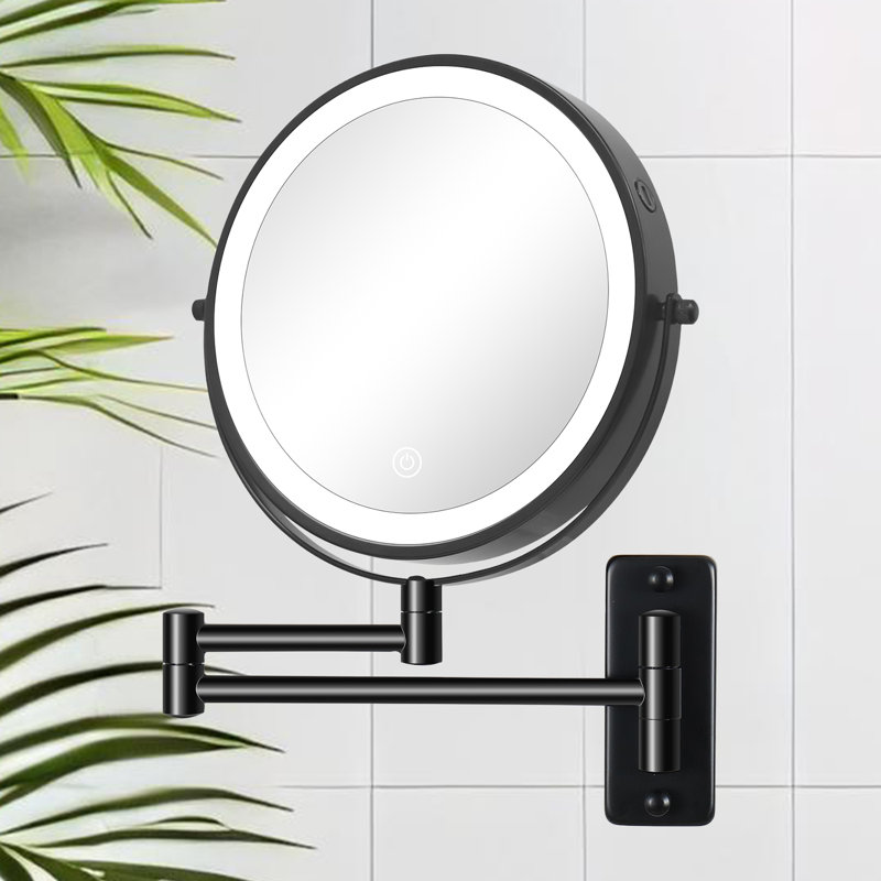 Miroir de maquillage mural 8 "à DEL avec grossissement, 3 miroirs de maquillage à DEL Alexusia, Noir