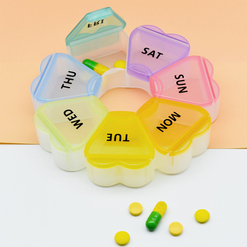 7-Day Pill Case Push Button Easy To Use, Multicolor