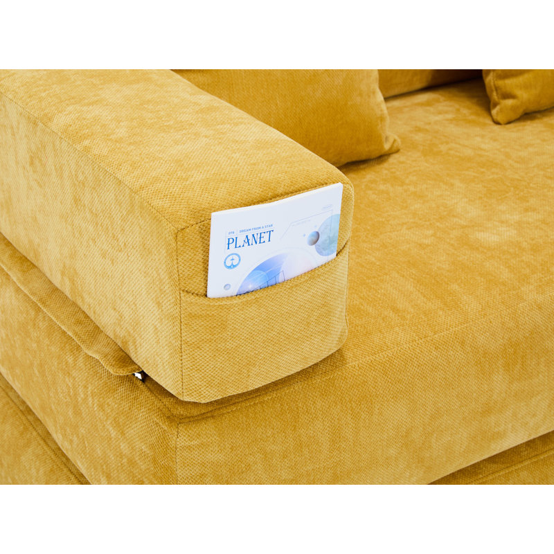 Canapé-lit convertible, canapé de plancher pliable sans assemblage, Jaune