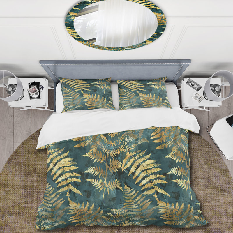 Ensemble de housse de couette tropical vert doré - plantes tropicales, King Duvet Cover + 2 King Pillow Shams