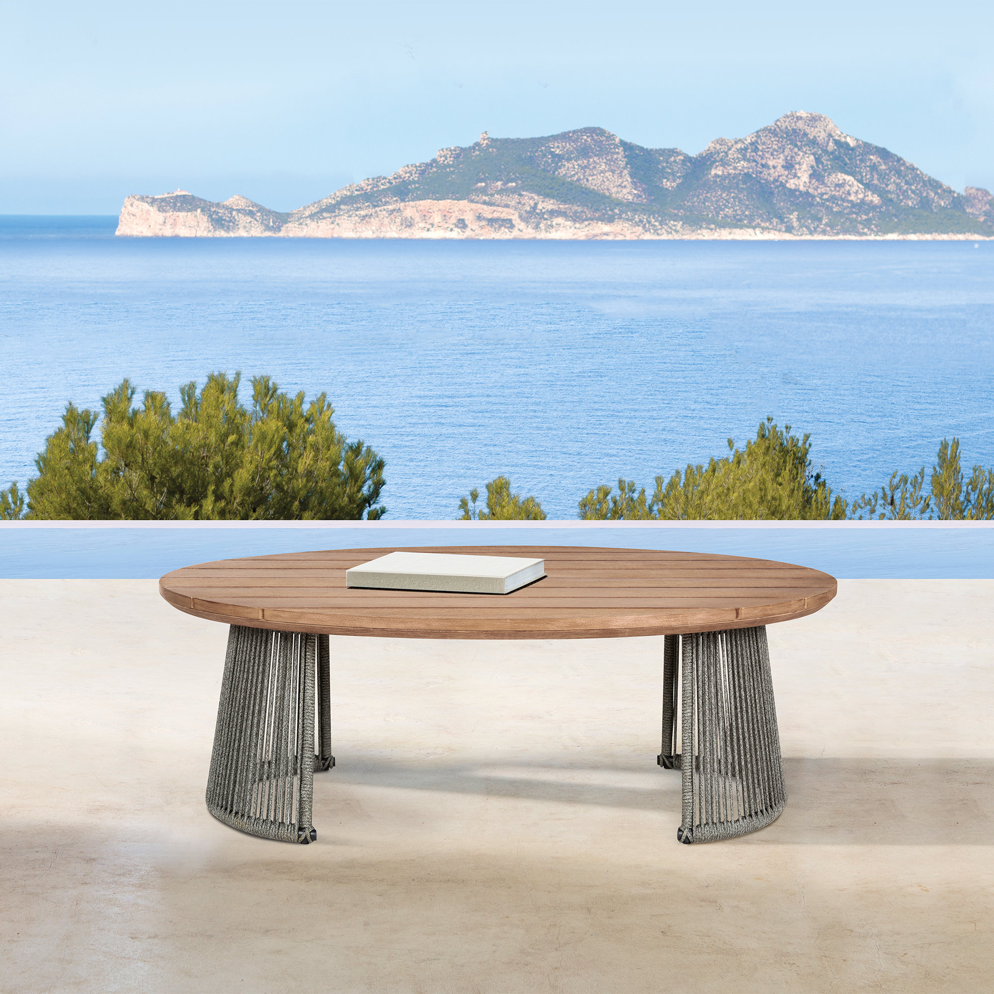 AllModern Elvie Outdoor Patio Oval Coffee Table In Weathered Eucalyptus