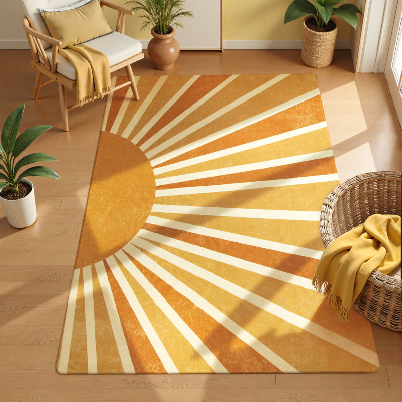 Voda Vibrant Sunflower Print Machine Washable Area Rug with Non-Slip Backing Perfect for Living Room, Dining Room, Bedroom Decor
