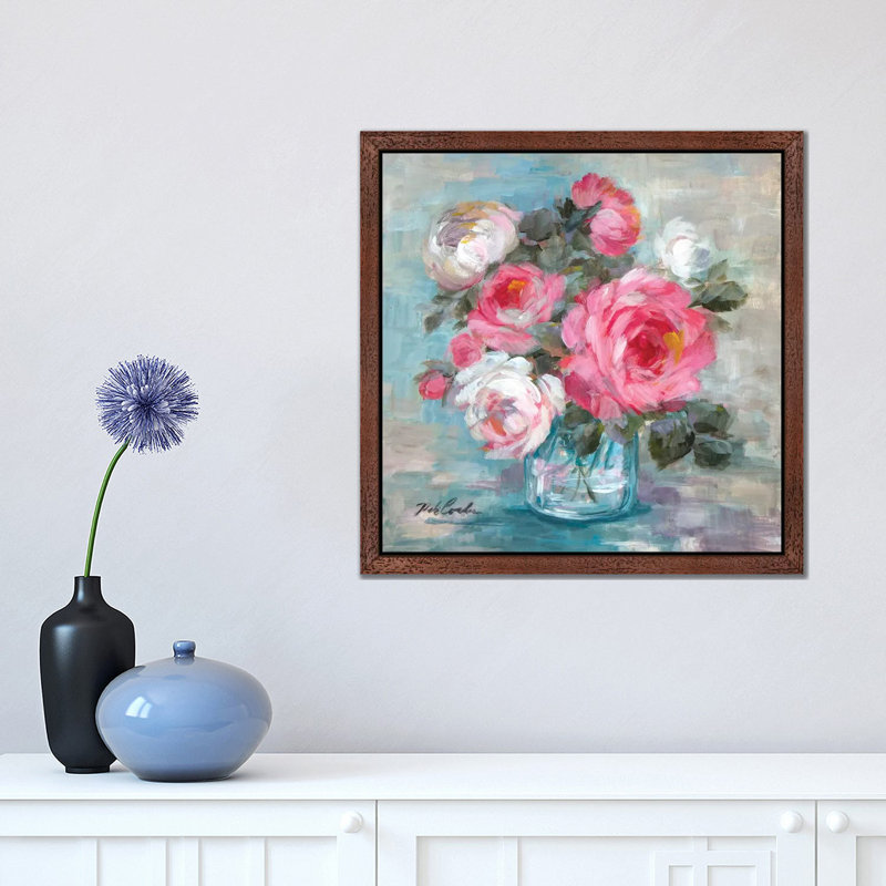 Summer Roses II by Debi Coules - Print on Canvas, 66.04 cm H x 66.04 cm W, Brown Framed