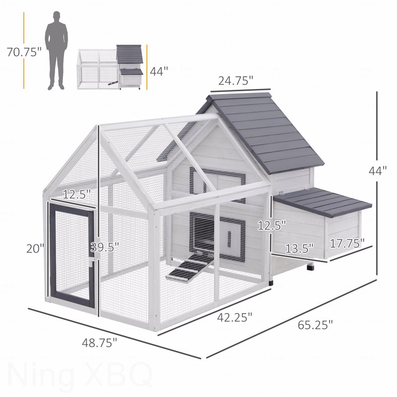 Poulailler en bois 65 po avec rampe amovible et rampe pour rampe pour jardin extérieur