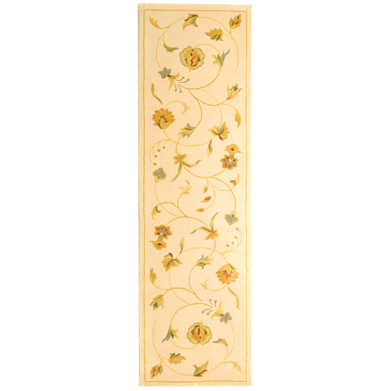 French Tapis Hand Tufted Silk And Wool Floral Rug, Runner 2'6" x 8'