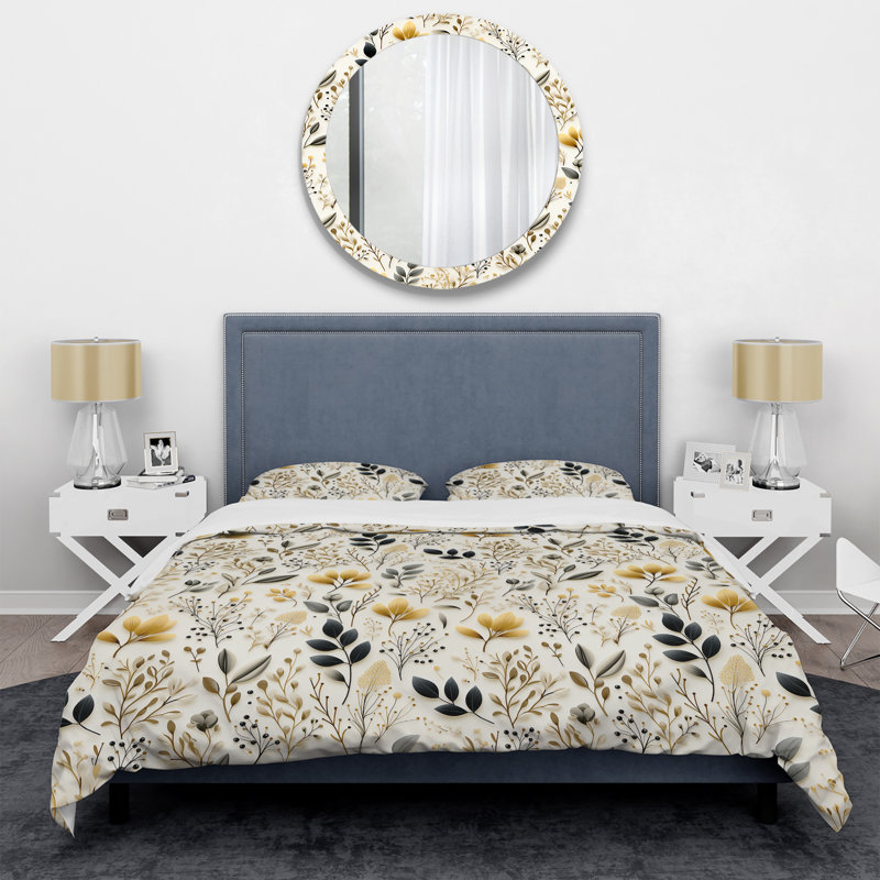 Literie zen à feuillage, Housse de couette pour grand lit et 2 taies décor