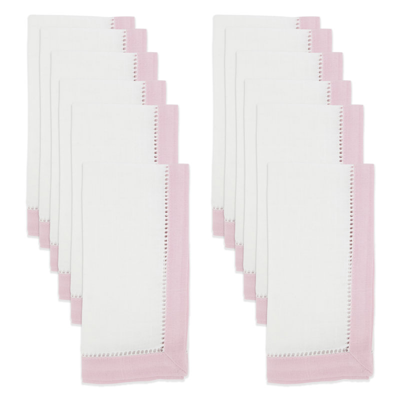 Umana Color Block Charm Two-Tone Hemstitch Napkin (Set Of 12) 20S, Pink