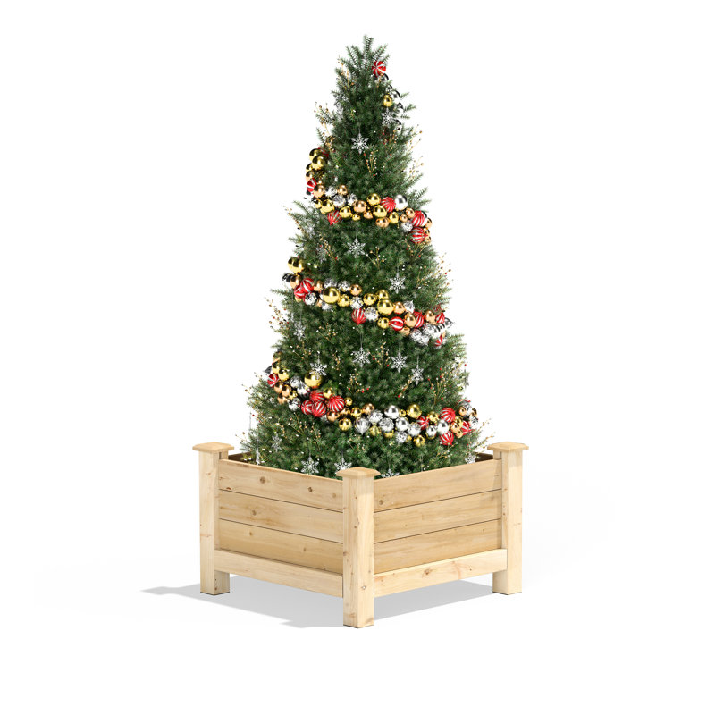 Wood Elevated Planter, 17" H x 24" W x 24" D