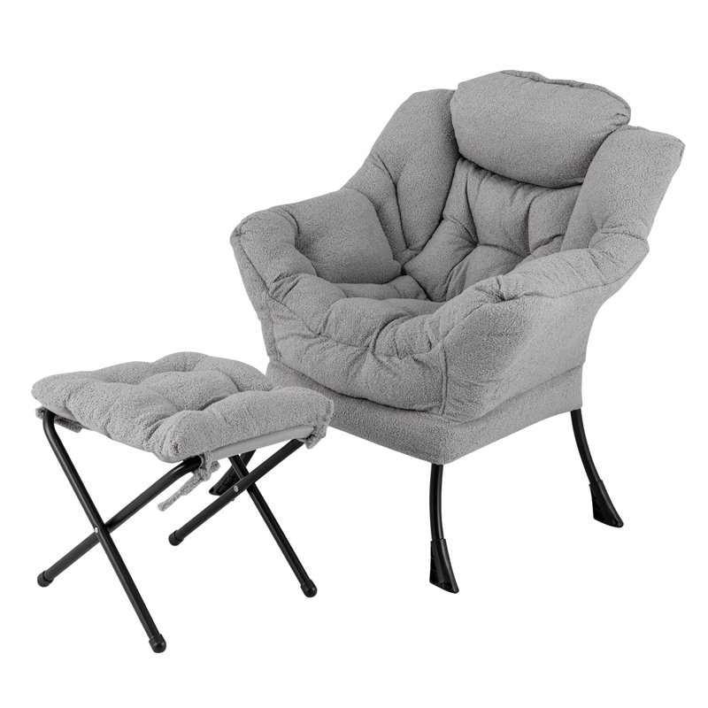 Upholstered Armchair With Footstool, 97cm H x 80cm W x 74cm D, Grey Sherpa