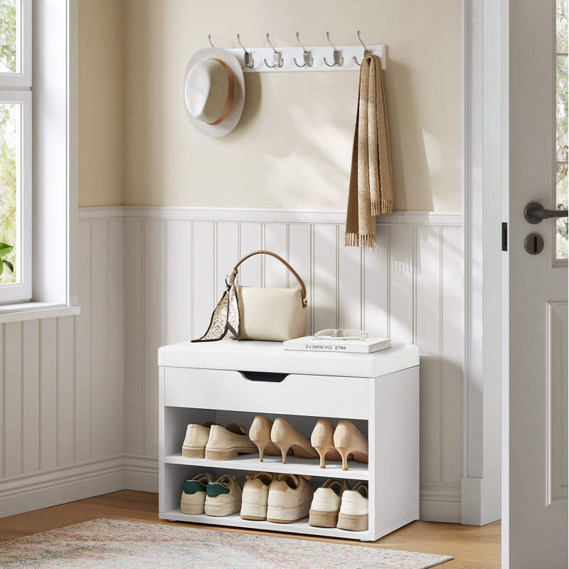 Storage Bench With Padded Seat, White