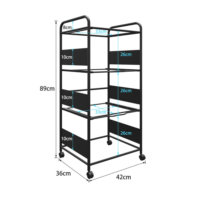 Kynsley 89cm H x 42cm W File Cart with Wheels, Black