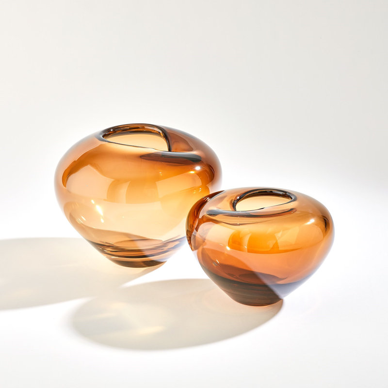 Vase ondulé - Ambre foncé-Lg, H 7 po x l 10 po x P 10 po