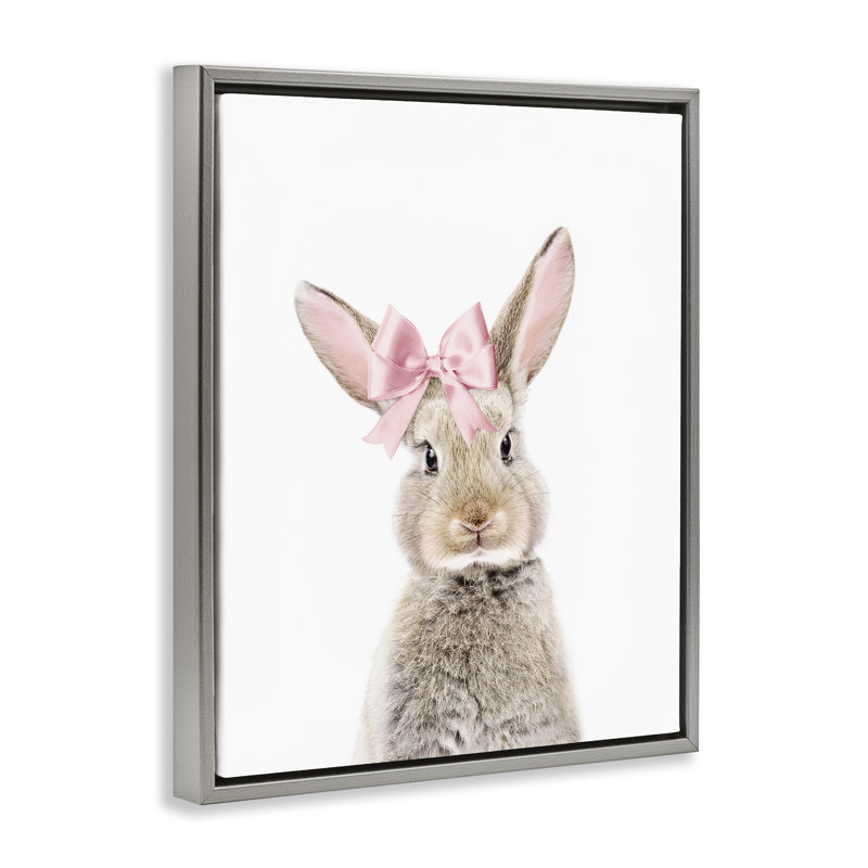 «Bunny with Pink Bow», art mural encadré par Sissi et Seb, Cadre flottant gris lustré, H 21 po x l 17 po