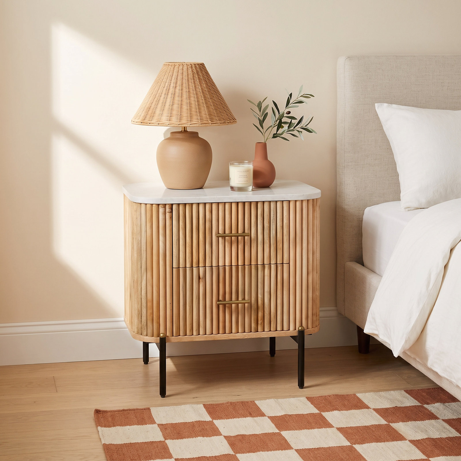 Carmela Genuine Marble and Mango Nightstand