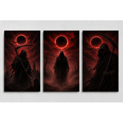 Grand ensemble de 3 impressions murales gothiques Grim Reaper, fantaisie sombre, horreur, impression sur toile, salle de jeux, impression sur toile 16 x 24 pouces - prête à être accrochée