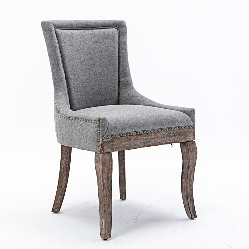A&a furniture ultra side dining chairs | set of 2 | thickened fabric, solid wood legs | bronze nailhead, Gray, Brown