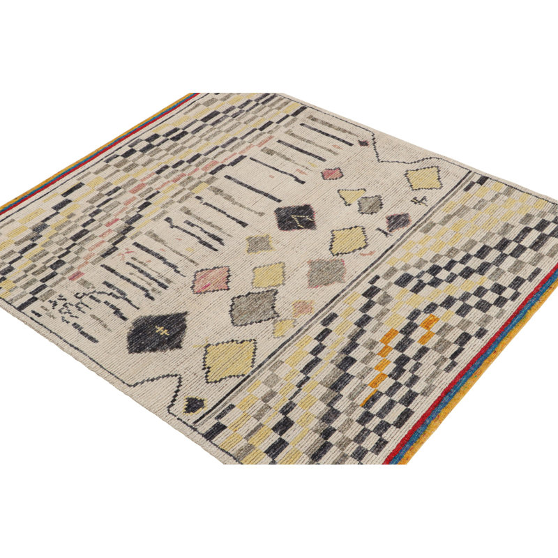 Moroccan Hand Knotted Geometric Area Rug, Rectangle 6' x 8'