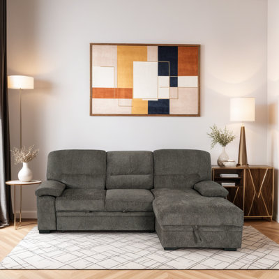 Jordan 93 in. Brown Right Facing L Shaped Sleeper Sectional with Storage