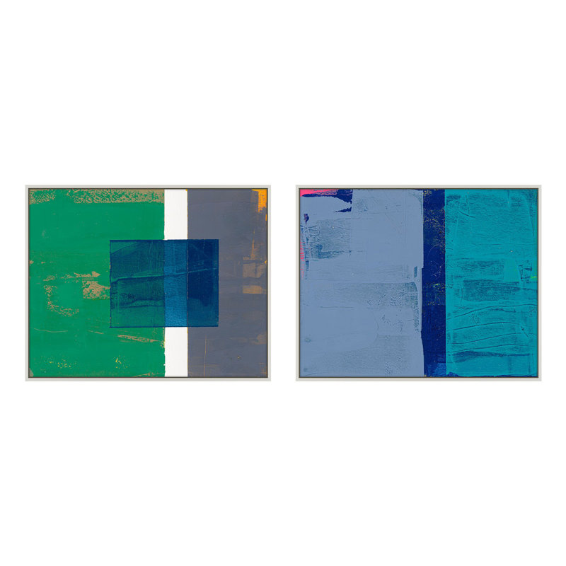 «Bold In Blue 1 And 2» par Andrea Stokes - reproduction de cadre photo 2 pièces, Cadre blanc, H 16 po x l 20 po x P 1,38 po