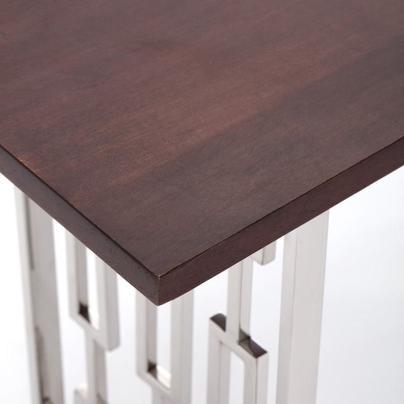 Lennox Dark Walnut Brown Wood and Silver Metal Bench