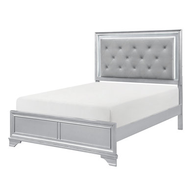 Mobilier de chambre à coucher contemporain avec tête de lit capitonnée à finition argentée et lumière DEL Glam