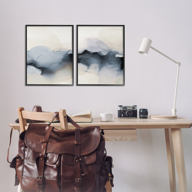Mysterious Abstract Obscure Watercolor 2 Piece Black Framed Giclee Art Set by Kippi Leonard, Midnight Black Framed Giclee