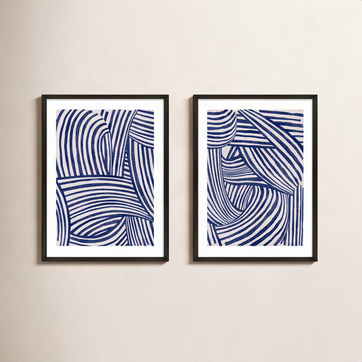 Blue Waves 2-Piece Painting Set, 50" H x 35" W x 1.25" D, Black Framed