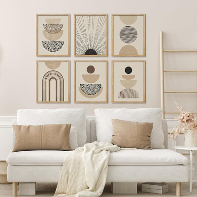 Affiche, reproduction de 6 pièces encadrée Mid-Century
