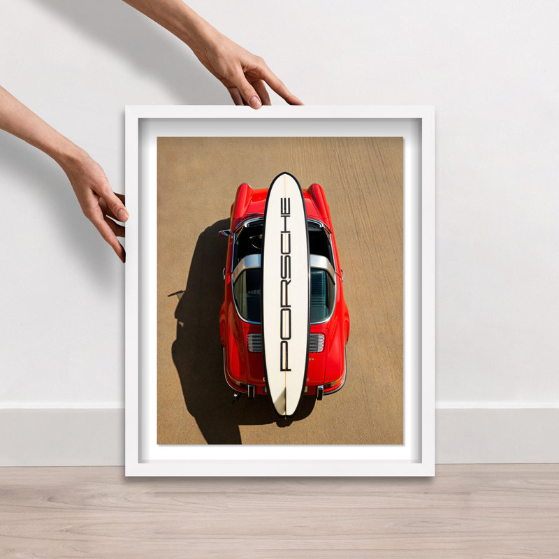 Porsche Surfboard Shadowbox Transportation Print by Oliver Gal, Black Frame, 16 x 20, 21.5"H x 25.5"W, White Shadowbox
