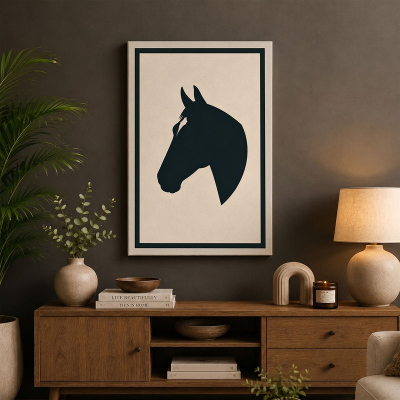 Horse Head Silhouette Minimalist - Wrapped Canvas, 18x12 - 45.7 x 30.5 cm, White Border