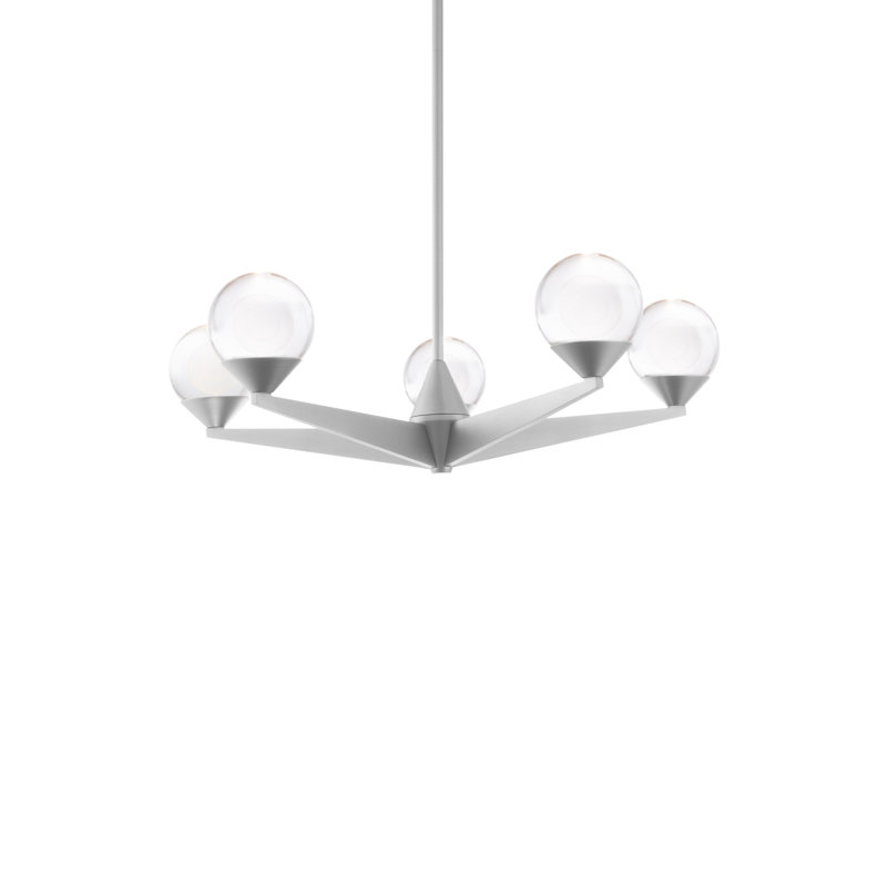 Satin Nickel Double Bubble 5-Light LED Globe Chandelier with Crystal Accents