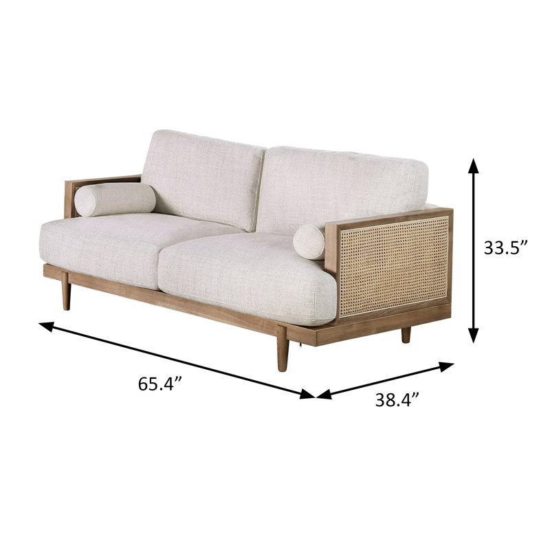 Causeuse l 65,4 po Mid-Century moderne, beige / chêne clair, Bois naturel