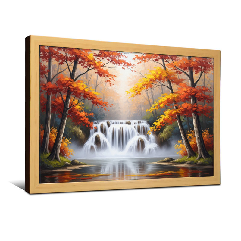 «Plants & Flowers Autumn Trees Waterfall Reflection Landscape», reproduction d'art sur toile, H 24 po x l 36 po