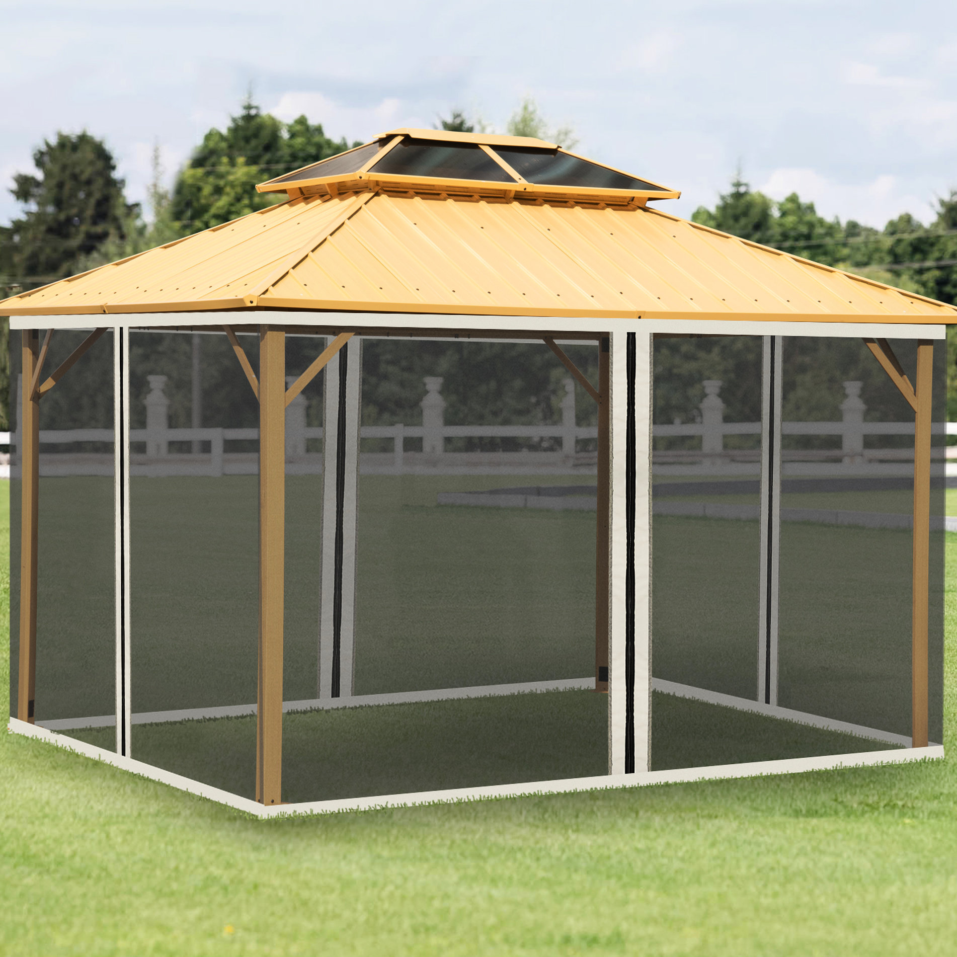 Arlmont & Co. 10' X 13' Gazebo Sidewall Replacement Netting, Cream