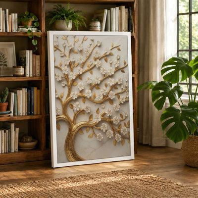 Flowering Tree Relief Botanical - Wrapped Canvas