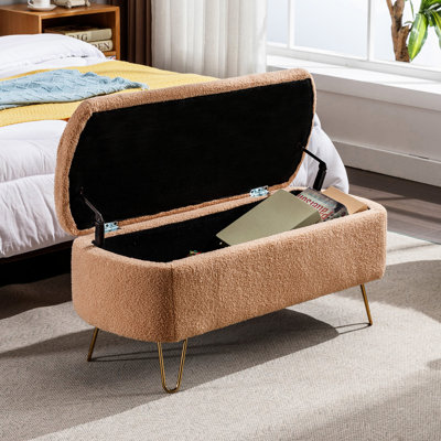 Banc de rangement doré en fausse fourrure de chambranle pour le salon