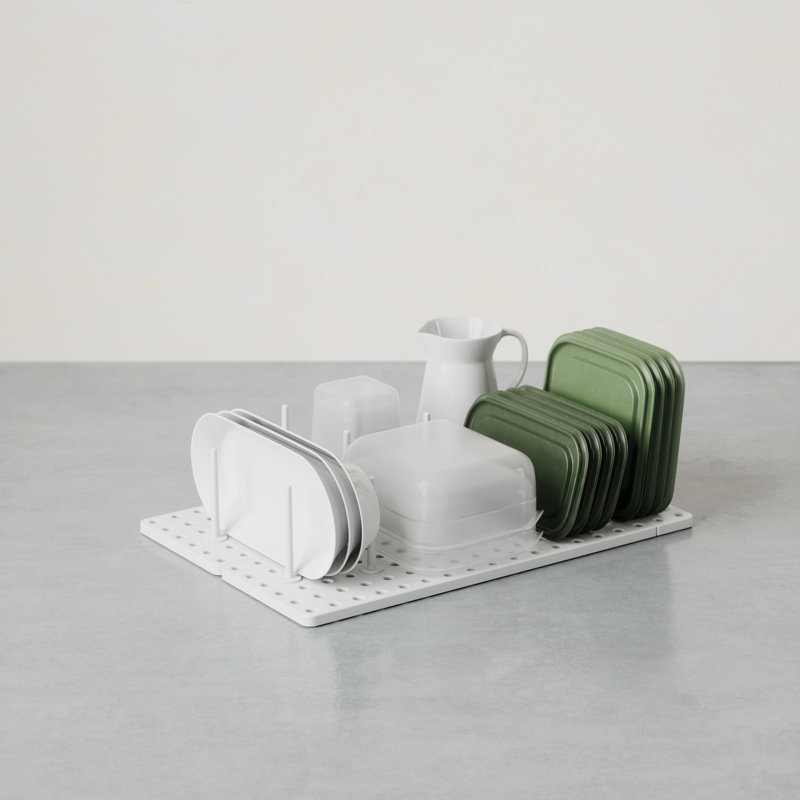 White Adjustable Kitchen Drawer Organizer with Pegs