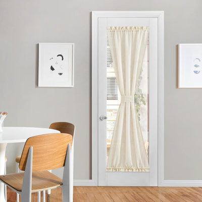 Linen Door Curtains, Dual Rod Pocket Semi Sheer Sidelight French Door Curtains for Kitchen Glass with Tieback for Privacy Protection, 1 Panel