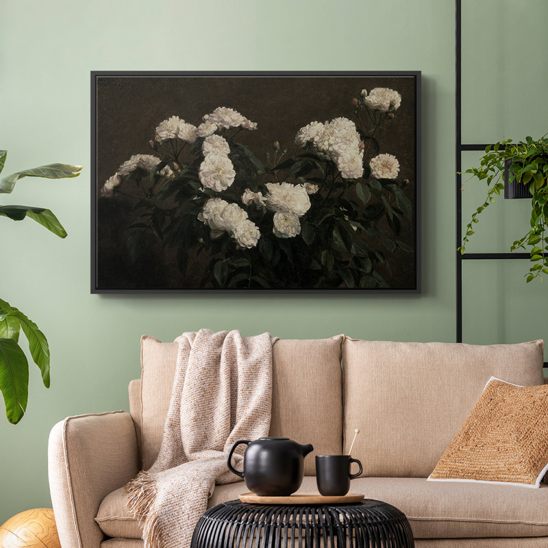 Botanique rétro - XIX, Toile avec cadre flottant noir, H 27 po x l 41 po x P 2 po