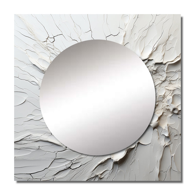 Art mural miroir de salon Jeny - Peinture abstraite crème et noire liquide III, 36 po x 36 po