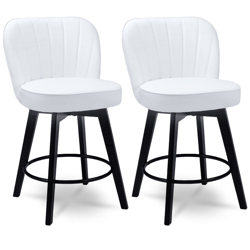 Kyenzie Swivel Upholstered Counter Stool, White