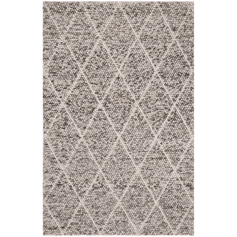 Huberty Hand Woven Wool/Cotton Geometric Rug in Brown/Gray, Rectangle 2' x 3'