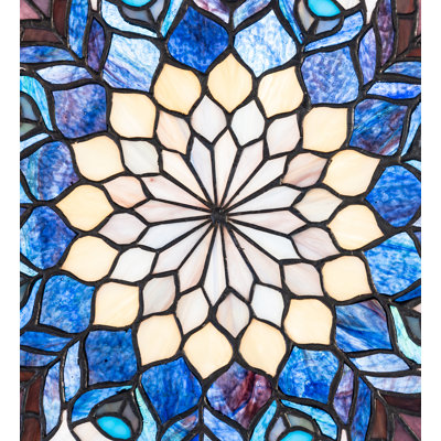 17"W X 17"H Tiffany Peacock Feather Medallion Stained Glass Window