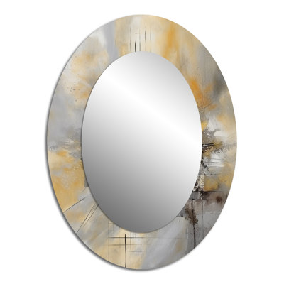 Jaune et gris au-delà de la toile I - Miroir mural moderne ovale